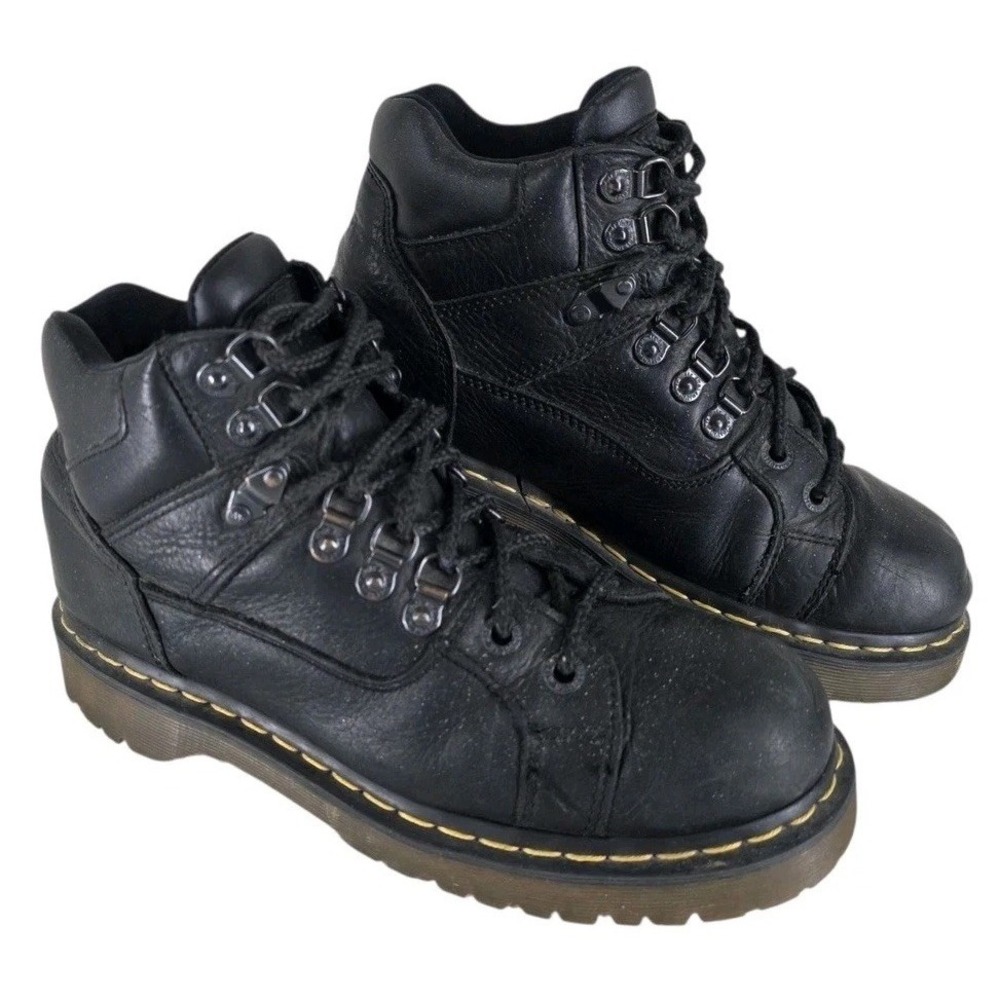 Dr Martens Black Leather Hiking Workwear Boots Mens 9 Grunge Gorpcore 10963 Y2K
